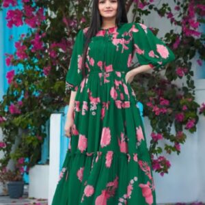 Masakali Co floral printed maxi dress green color 3xl