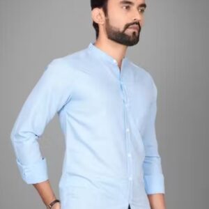Voroxy Men Regular Fit Solid Mandarin Collar Casual Shirt S BLUE