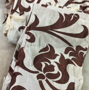 Cream And Brown Printed Curtains 7 Feet Set Of 2