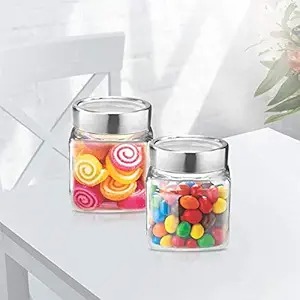 Square Cube Transparent Clear Lid Glass Jars And Container Pack Of 2