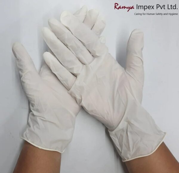 Rakshak White Latex Examination Gloves Powder Size M 100N