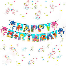 Party Propz Baby Shark Birthday Banner Birthday Decoration Multicolour