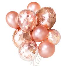 Party Propz 10 Pcs Rose Gold Latex Confetti And Foil Balloons Combo For Rose Gold Decorations