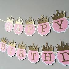 Party Propz Princess Glitter Happy Birthday Crown Banner Golden And Pink Colour