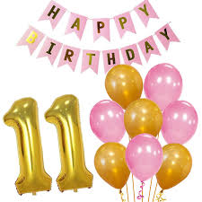 Party Propz 11Th Birthday Girl Pink Combo Banner Cardstock Balloon And Number 11 Foil Balloon 23Pc