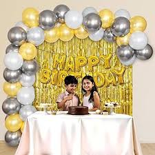 Party Propz Rubber White Birthday Decoration Items Huge 48 Pcs White And Golden Balloon Decoration