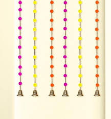 Party Propz Multicolor Pom Pom Hangings For Decoration With Golden Bell 6Pcs