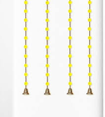 Party Propz Yellow Pom Pom Hangings With Golden Bell 4 Pcs