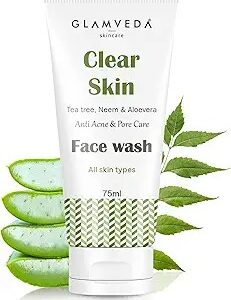 Glamveda Clear Skin Tea Tree Neem Aloe Anti Acne Face Wash For Oily Prone Skin Silicone 75Ml