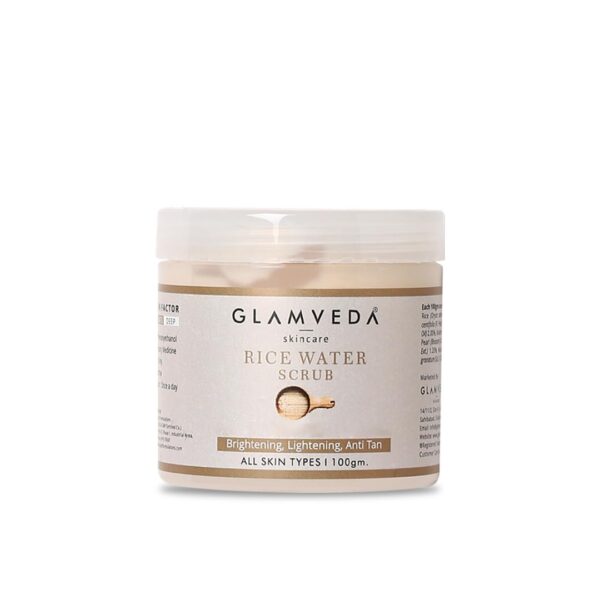 Glamveda Rice Water Brightening Face Scrub Creamy Exfoliator Infused With Rice Even Skin Tone 100G
