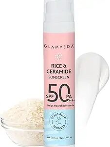 Glamveda Rice Ceramide Dewy Sunscreen Spf 50 PaPlusPlusPlus Transparent Ultra Lightweight Gel Cream 50 G