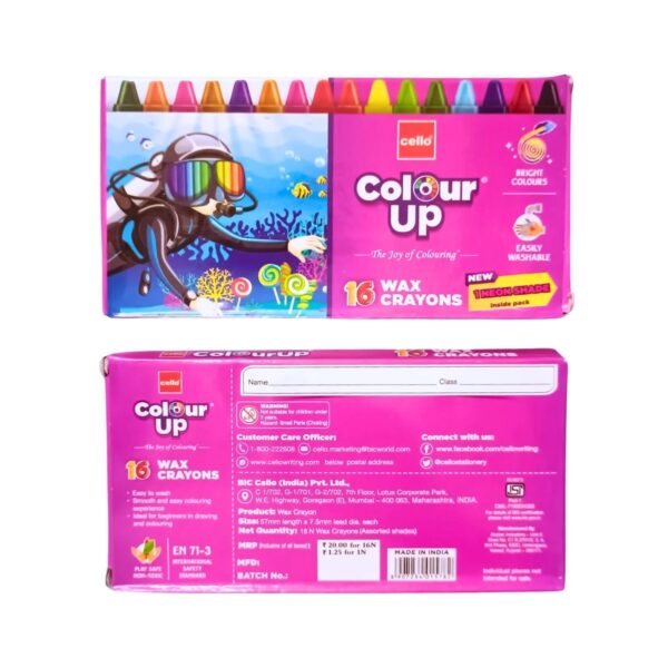 Cello Colour Up Wax Crayons 16 Bright Shades Pack Of 10