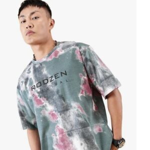 RodZen Oversized Half Sleeves Cotton Round Neck Tie Dye Printed T Shirt for Men XL
