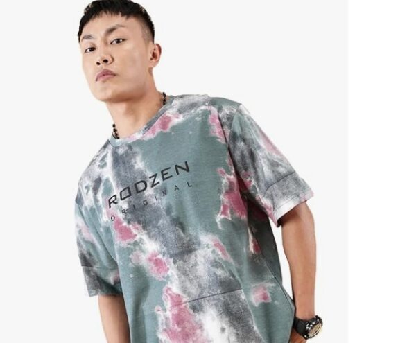 RodZen Oversized Half Sleeves Cotton Round Neck Tie Dye Printed T Shirt for Men XL