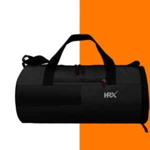 HRX Black Brand Logo Printed Duffel Bag BLACK