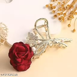 Private Label Red Rose And Butterfly Design with Beautiful Gold Toned hair Claw