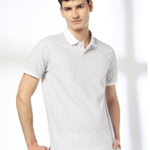 NETPLAY Men Geometric Print Slim Fit Polo T Shirt S grey