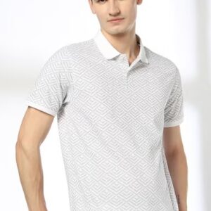 NETPLAY Men Geometric Print Slim Fit Polo T Shirt grey