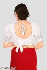 Private Label Pure Cotton Hakoba Puff Sleeve Readymade Padded Blouse White