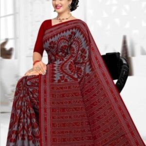 Private Label Pure Cotton Sambalpuri Printed Saree Colour Red Free Size