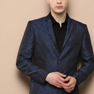 INVICTUS Slim Fit Self Design Single Breasted Blazer BLACK AND BLUE 40