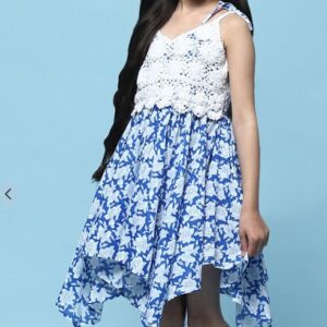 Biba Blue AND White Cotton Printed Handkerchief Fem Dress SIZE 22