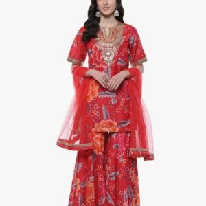 BIBA Women Polyester Straight Suit Set RED SIZE 95