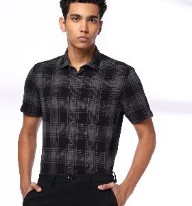 NETPLAY Men Checked Regular Fit Shirt with Patch Pocket Grey Colour 42 Size
