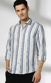 NETPLAY Men Striped Slim Fit Shirt With Patch Pocket White Colour 40 Size
