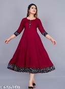 Private Label Latest Fashion Womens Solid Printed Round Pleated Flared Kurti Red Colour XXL Size
