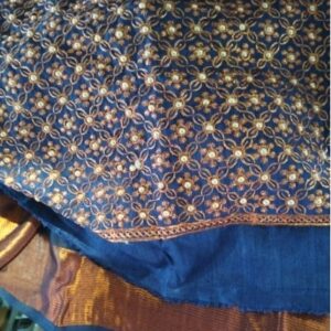 Private Label Unstitched lehenga material BLUE AND ORANGE PRINTED