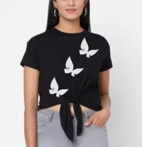 Private Label 3 Butterfly Black Trendy Knot Top for Women M