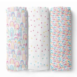 Haus AND kinder Rainbow Collection Cotton Soft Muslin Swaddles Wrap for Newborn Baby Pack of 3 Multicolor