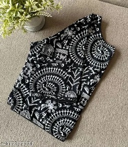 Private Label Pure Cotton Warli Printed Blouse Black And White Colour 32 Size