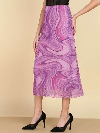 SAFFE Women Abstract Printed Body Fitted Midi Skirt Purple Colour 32 Size