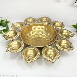 Private Label Grand Golden Metal Diya Urli Set with Central Bowl
