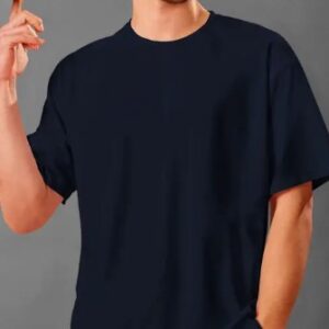 TRIPR Men Solid Round Neck Cotton Blend Navy Blue T Shirt Size L