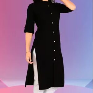 Private Label Black Rayon Kurti for Women Collar Neck Design Xl Size