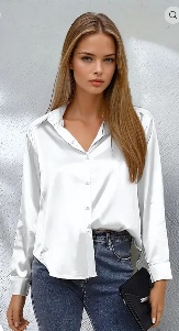 New Me White Satin Spread Collar Shirt XXL Size