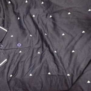 Private Label Men Geometric Print Mandarin Collar Pure Cotton Dark Blue TShirt Size L