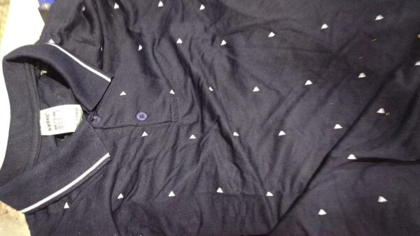 Private Label Men Geometric Print Mandarin Collar Pure Cotton Dark Blue TShirt Size L