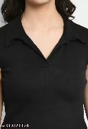 Private Label Trendy Collar Black Top Free Size