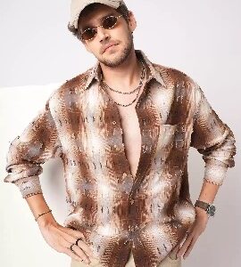 VASTRADO Classic Plaid Checked Cutaway Collar Boxy Fit Cotton Casual Shirt Brown Colour M Size