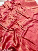 Private Label Peach Colour Saree And Brown Colour Blouse Pices
