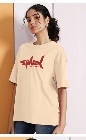 Leotude Women Graphic Printed Round Neck Cotton Tshirt M Size Cream Colour