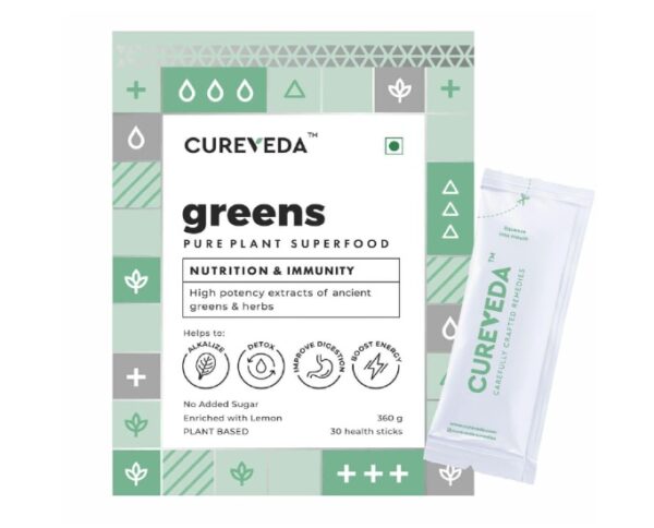 Cureveda Greens Pure Plant Based Superfood for Men and Women Daily Nutrition 30 Healthy Sticks 360GM