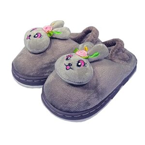 Private Label Kids Winter Warm Anti slip Fluffy Home Slippers grey Size 16 to 17