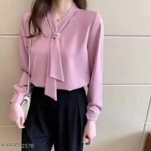 Private Label Stylish Womens Tie Up Neckline Top Pink Size XL