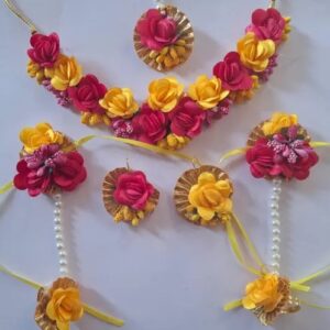 Private Lable Floral Jewellery Set Necklace Handcuff Earrings and Maang Tika