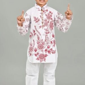 Private Label Cotton White Printed Kurta Pajama Set 18